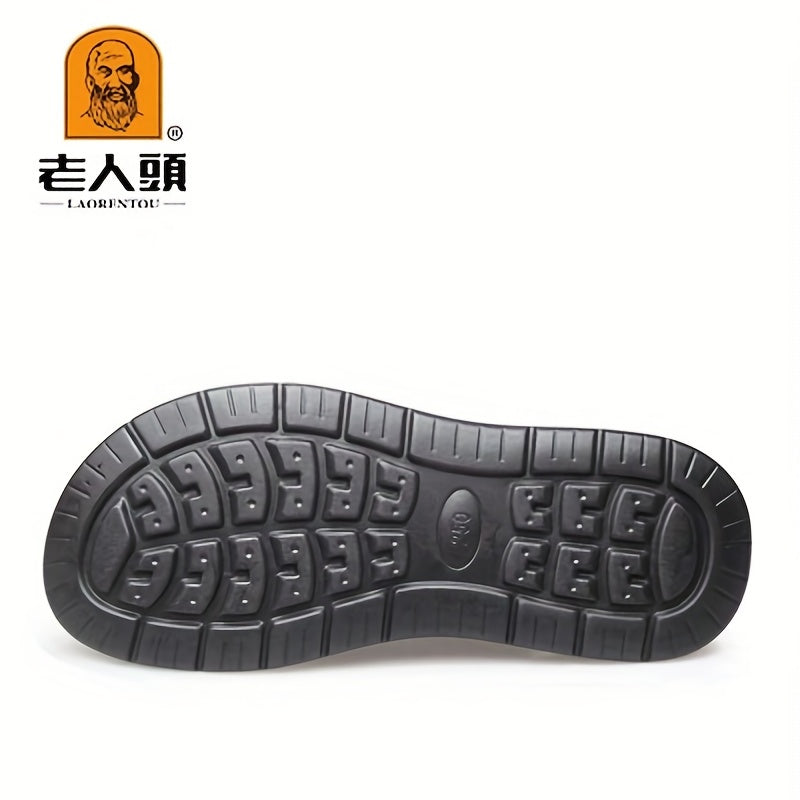 LAORENTOU Leather Men's Slide Sandals Non Slip Comfortable
