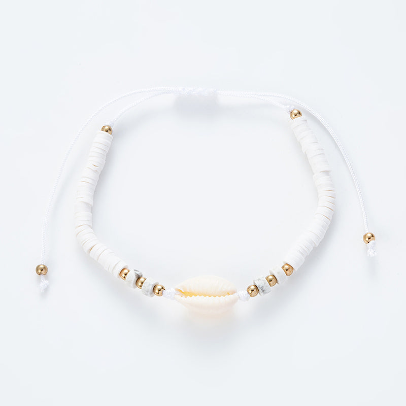 Hot Ocean Style Shell Gemstone Silicone Beaded Bracelet Hand Woven Adjustable