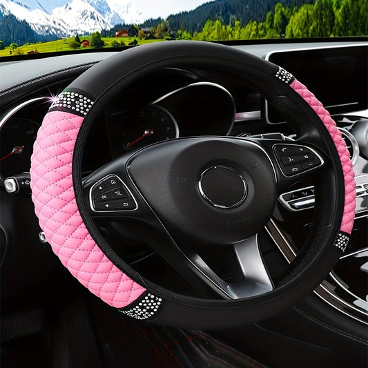 Pink Inlaid Diamond Steering Wheel Cover for Women