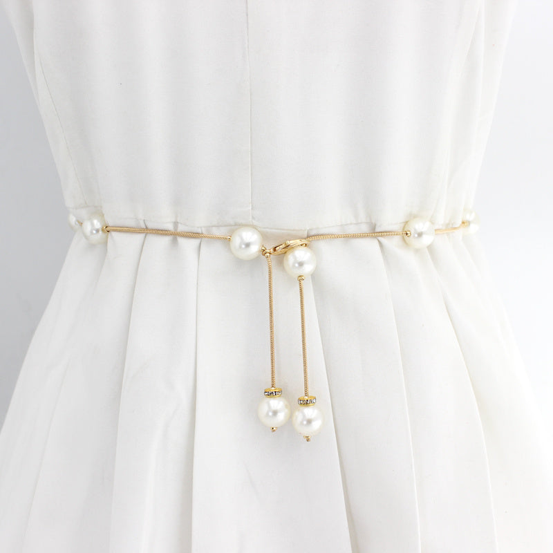 Pearl Belt Thin Waistband Chain Belt For Party Dress & Wedding Dresses