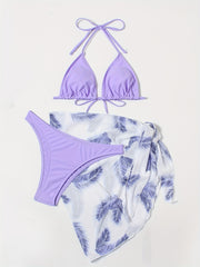 Halter Neck Bikini Set V Neck Backless High Cut Cover Up Bathing Suit