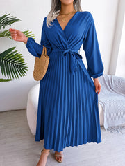 Maxi Bridesmaid Dress V Neck Lantern Sleeve Solid Dress