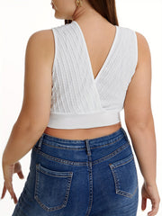  Jacquard Solid V Neck Tank Crop Top