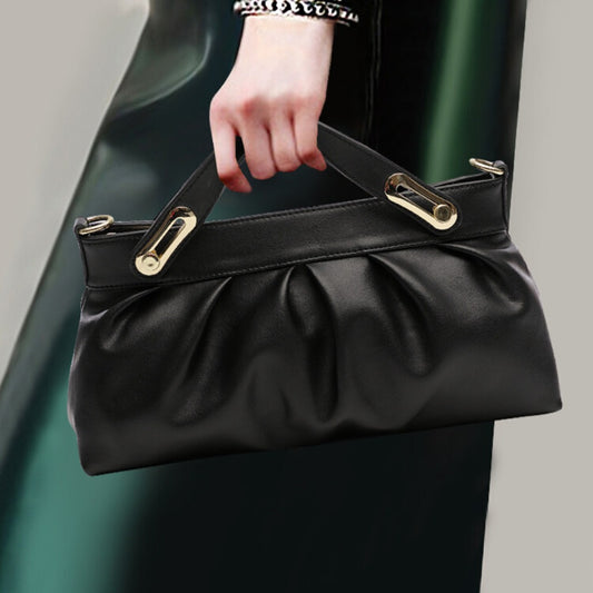 Soft Cowhide Leather Clutch Bag with Golden Tone Hardware in Light Brown
