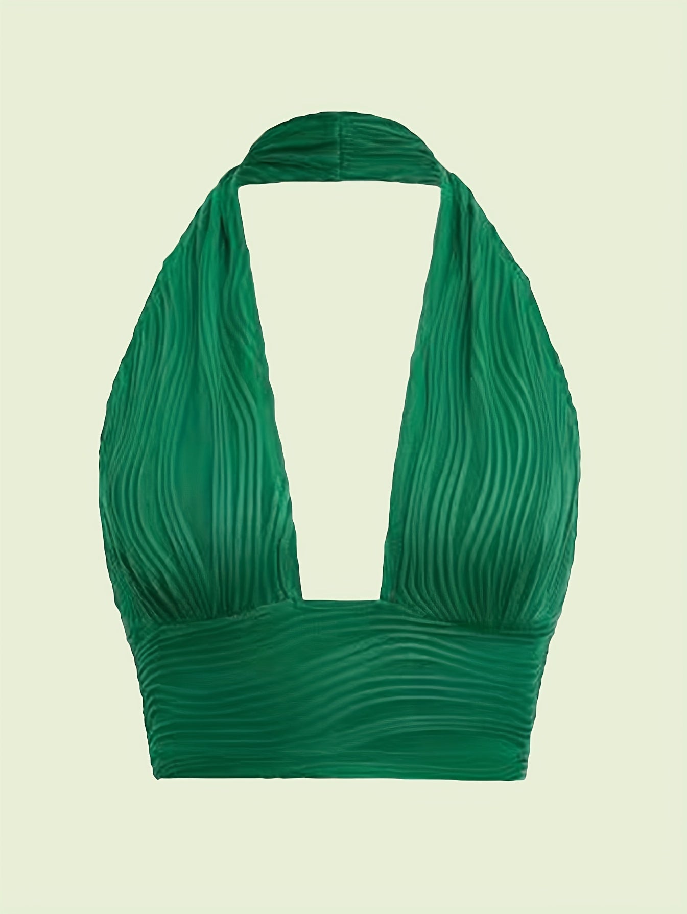 Textured Halter Crop Top Plunge Neck Sleeveless Summer Top