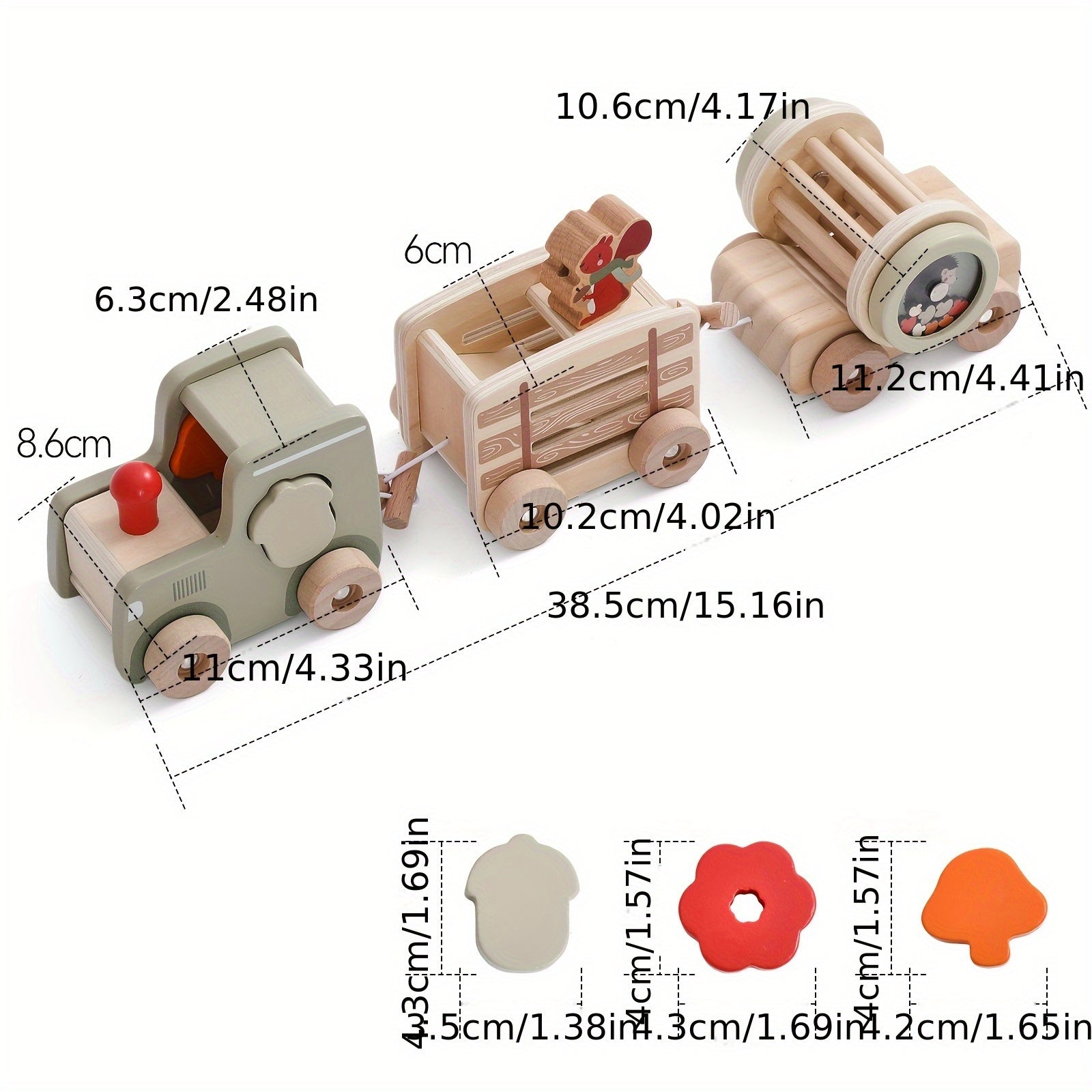 Wooden Train Shape Puzzle Kids Early Educational Matching Toy Squirrel Pulli