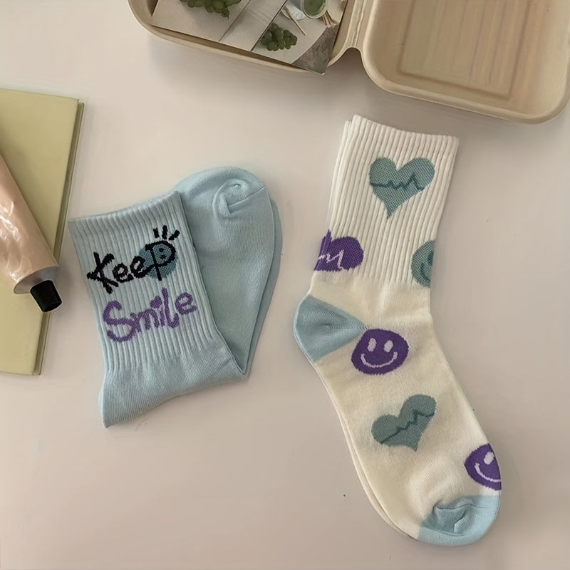 3 Pairs Heart & Letter Print Socks Women's Stockings