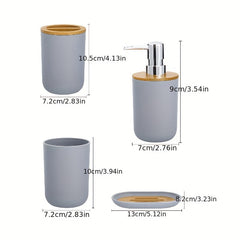 4-Piece Gray Bathroom Set - Lotion Pump, Toothbrush Holder, Tumbler, Soap Dish