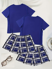 4 Pack Plus Size Casual Pajamas Set Women's Plus Letter & Plaid Print