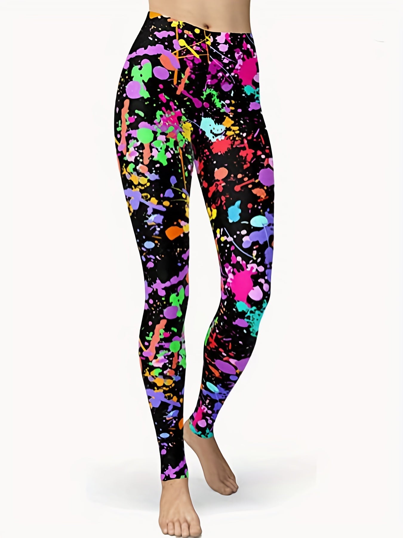 Artistic Splash Print High Waist Leggings for Women