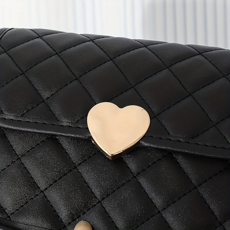 Quilted Crossbody Bag Metal Heart Decor Square Purses