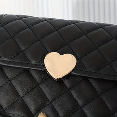 Quilted Crossbody Bag Metal Heart Decor Square Purses
