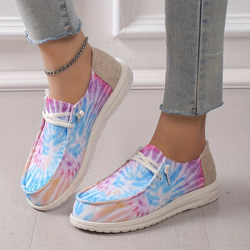 Tie Dye Canvas Lace Up Loafers for Women