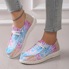Tie Dye Canvas Lace Up Loafers for Women