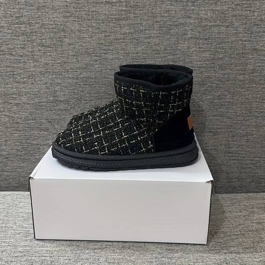 Women's Plaid Winter Snow Boots Round Toe Anti-slip Ankle Boots