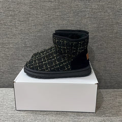 Women's Plaid Winter Snow Boots Round Toe Anti-slip Ankle Boots