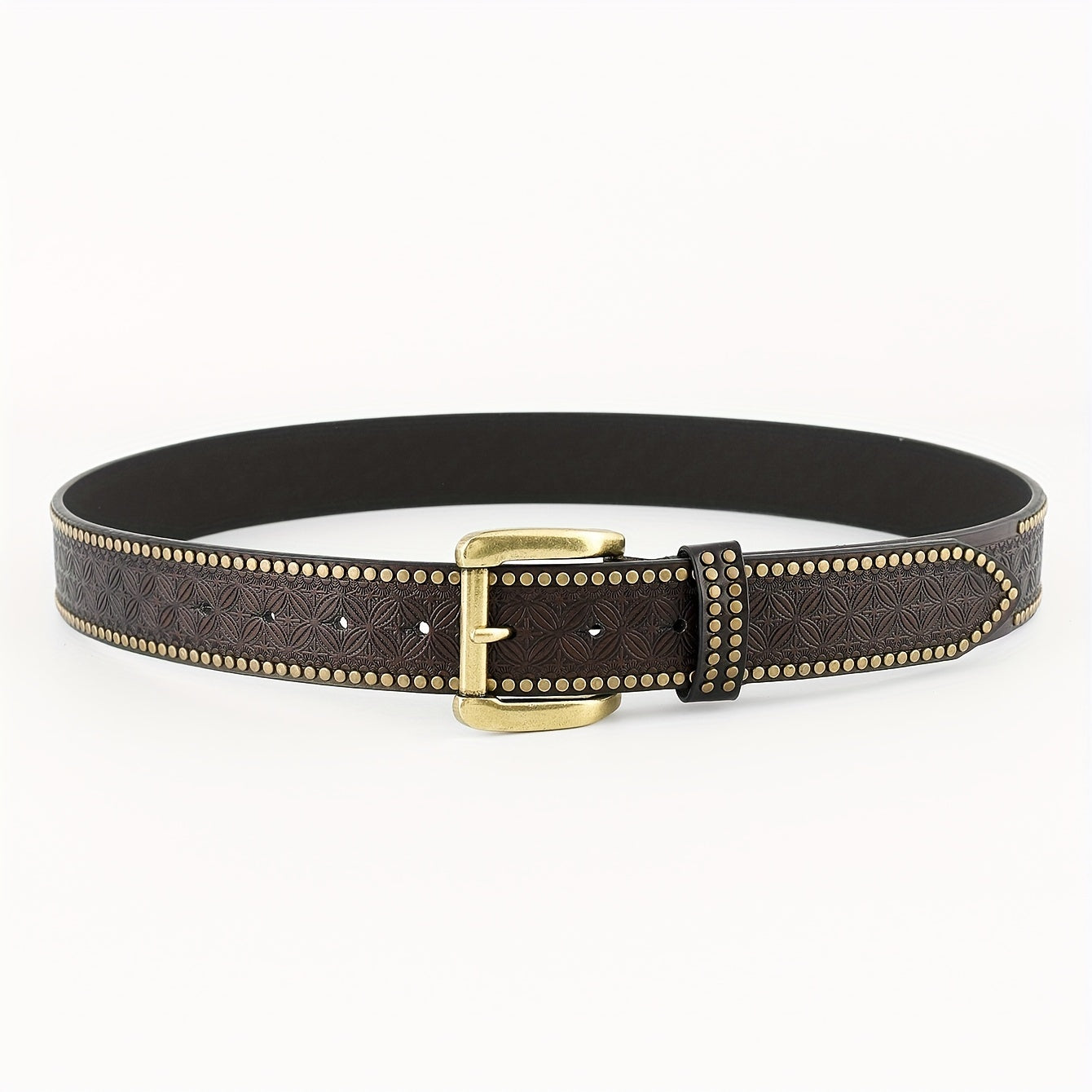 Men's PU Leather Flower Pattern Business Belt Square Buckle Waist Strap