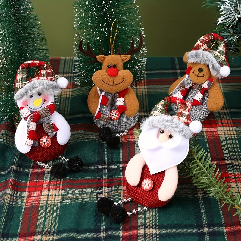 4pcs Festive Christmas Hanging Pendant Santa Snowman Reindeer And Bear Decor