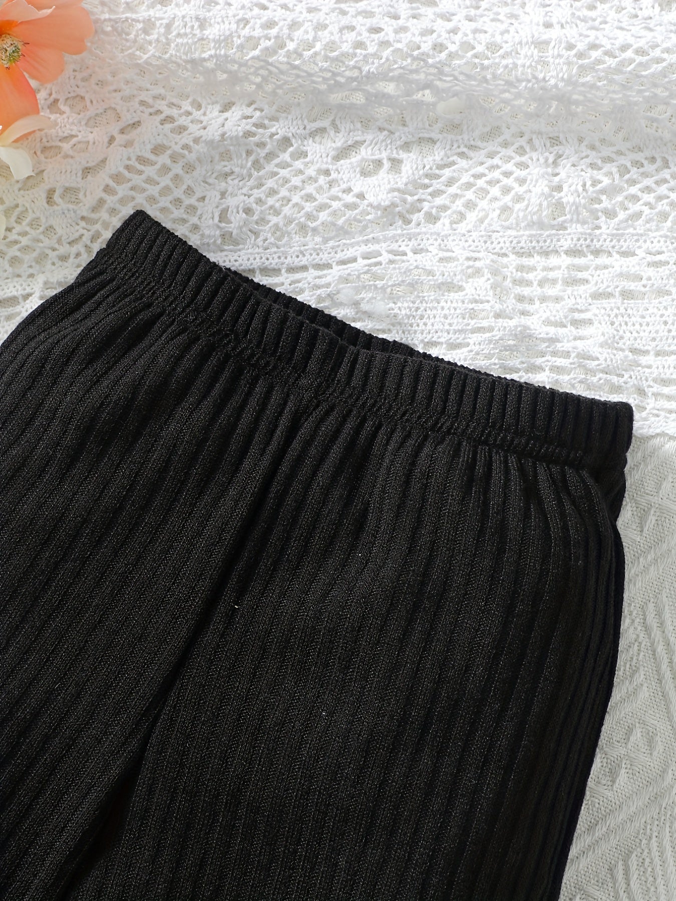 Girl's Rib Knit Elastane High Elastic Waist Casual Trousers
