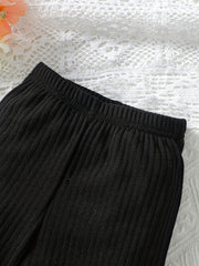 Girl's Rib Knit Elastane High Elastic Waist Casual Trousers