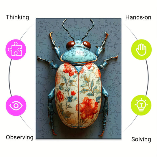 3D Puzzling Insect Puzzle Vibrant Beetle with Floral Wooden Ideal for Ages 3