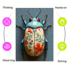 3D Puzzling Insect Puzzle Vibrant Beetle with Floral Wooden Ideal for Ages 3