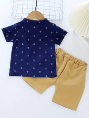 Baby Boys Anchor Print Short Sleeve Polo Shirt & Shorts Set
