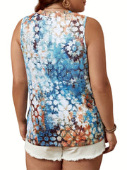  Casual Tank Top Women's Plus Allover Print V Neck Vest