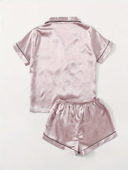 Satin Pajama Set Short Sleeve & Shorts Women's Sleepwear