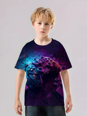 Game Console Pattern T Shirt for Kids Street Style Short Sleeve Top