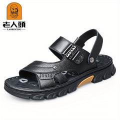 LAORENTOU Men's Leather Non Slip Sandals Comfy Beach Shoes