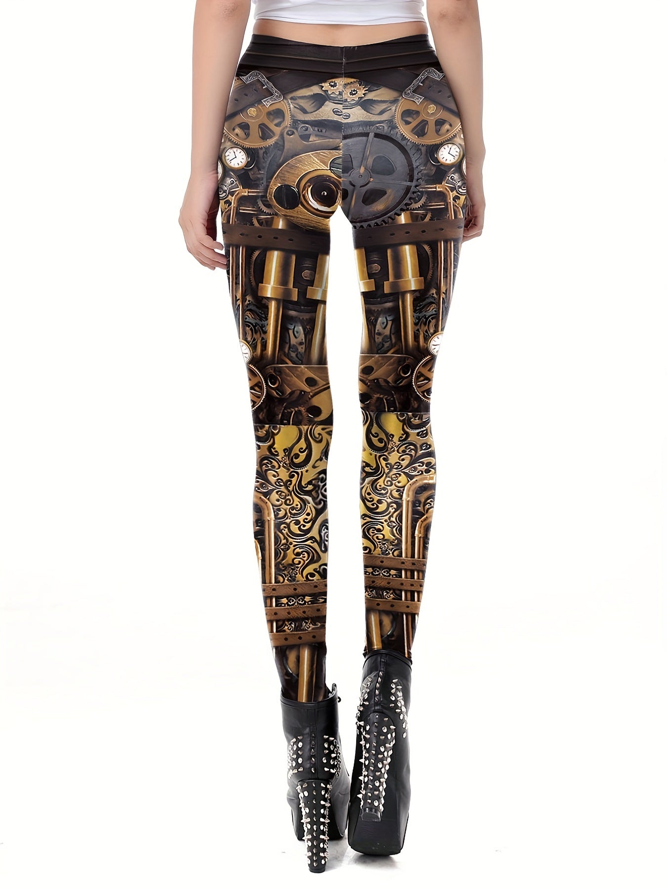 Machine Graphic Print Leggings High Waist Casual Sports Pants