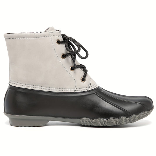 Waterproof PVC Duck Boots Lace Up Flat Non Slip Rain Snow Boots