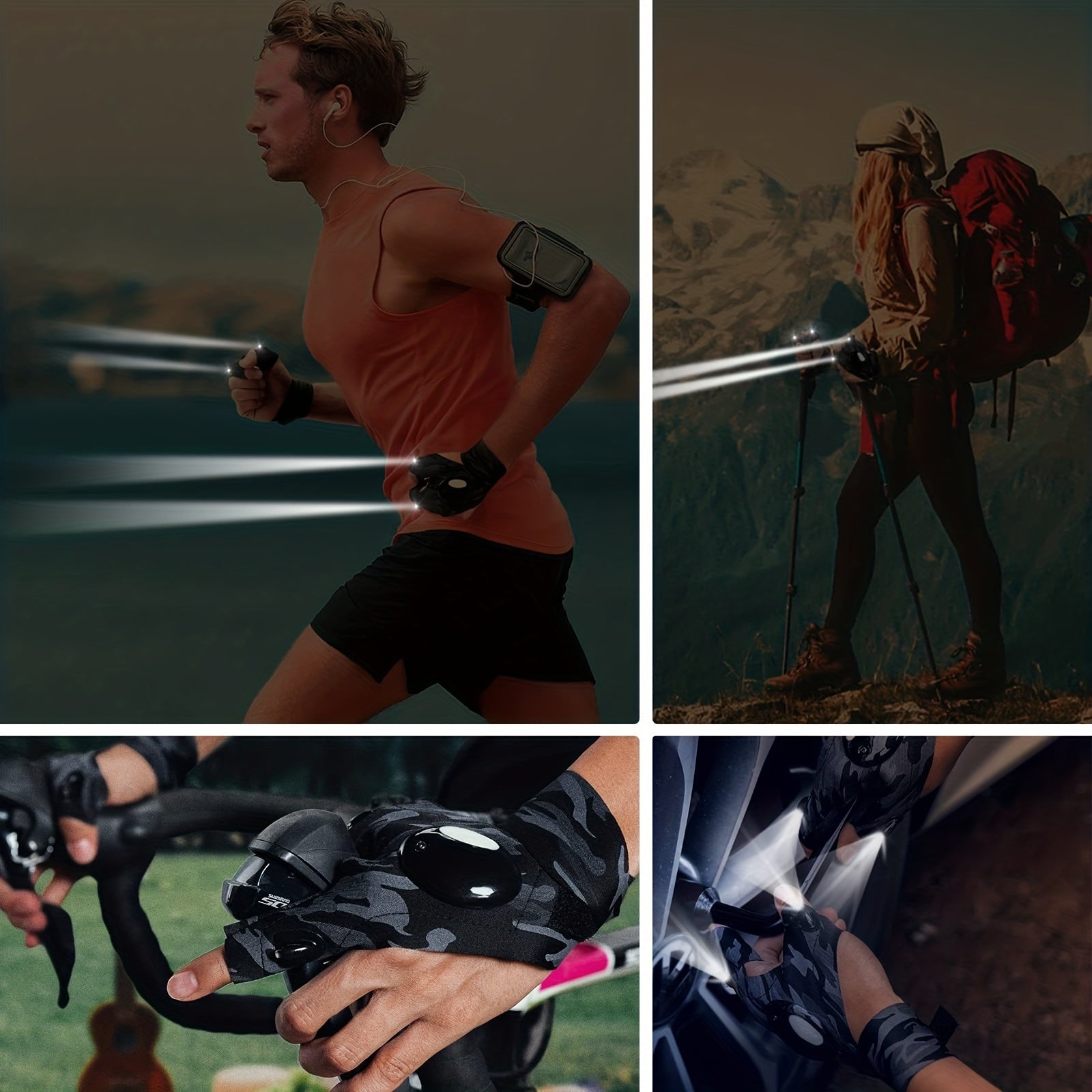 LED Flashlight Gloves for Repairing Fishing Running Hiking