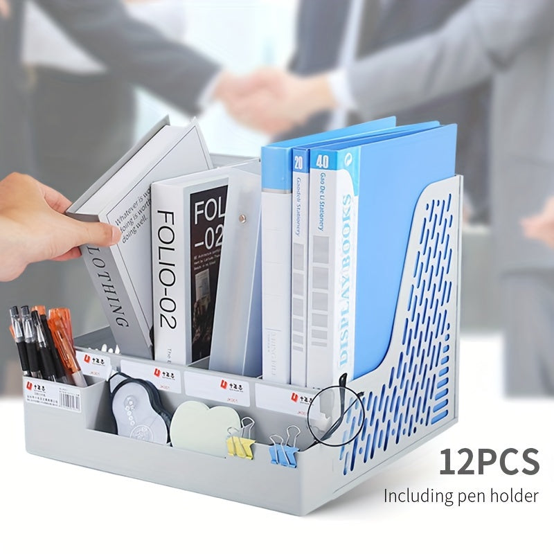 12pcs File Holder Desktop File Storage Holder with Pen Holder