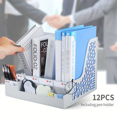 12pcs File Holder Desktop File Storage Holder with Pen Holder