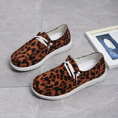 Leopard Print Sneakers Lace Up Canvas Shoes Lightweight Low Top