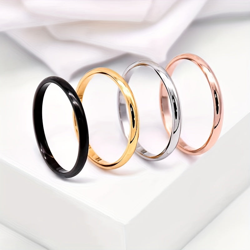 2 Stylish 2mm Stainless Steel Rings for Men and Women