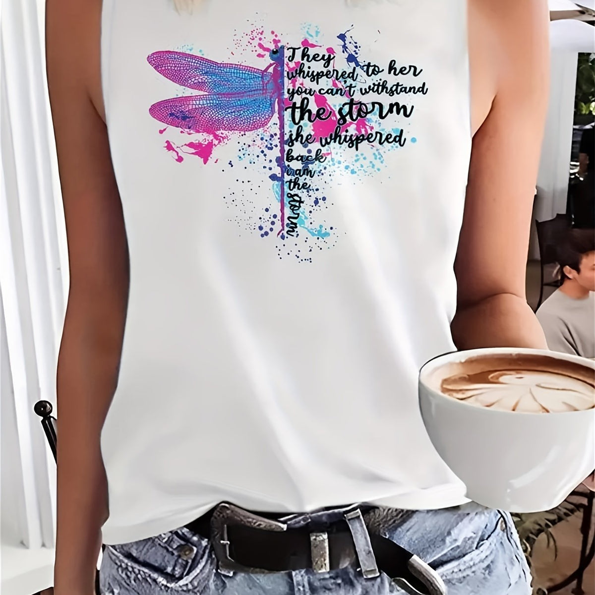 Dragonfly & Letter Print Tank Top for Summer