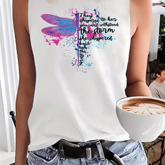 Dragonfly & Letter Print Tank Top for Summer
