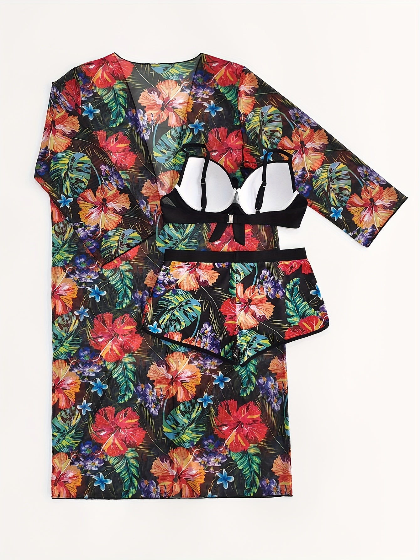  Tropical Print Bikini Set & Cover Up