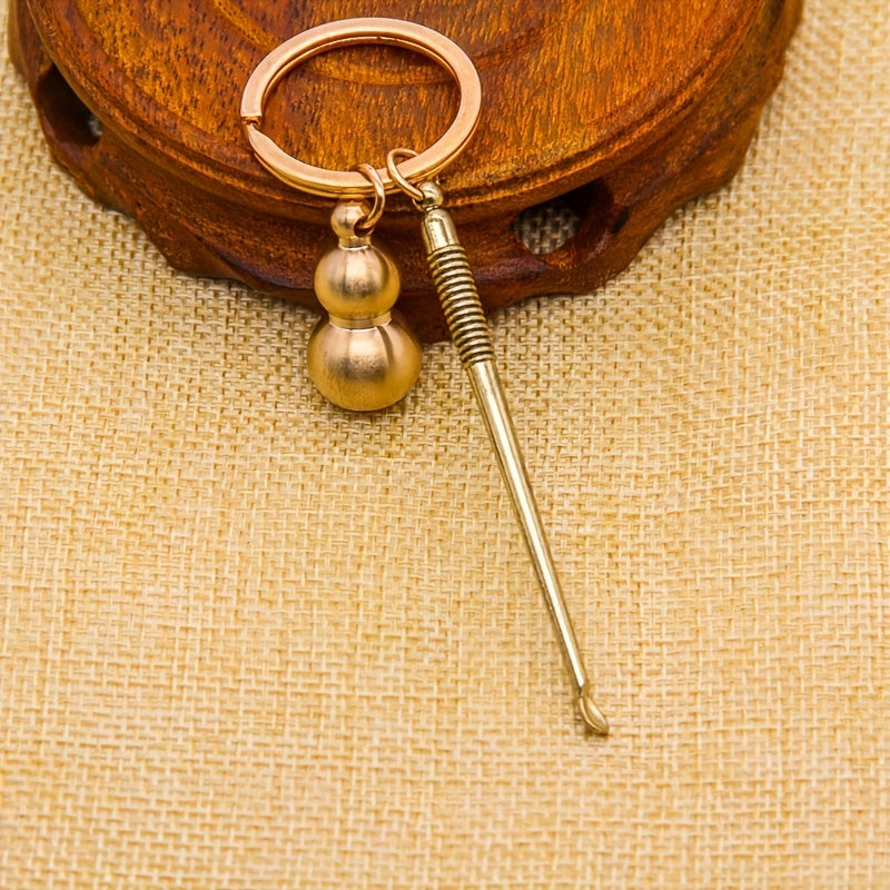 Portable Brass Ear Pick Keychain with Gourd Pendant