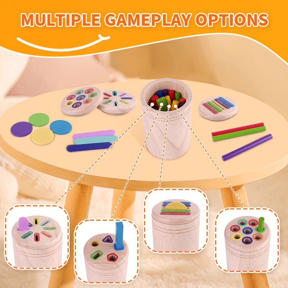 Wooden Sorting Pen Toy 4-in-1 Top Cover Shape Recognition
