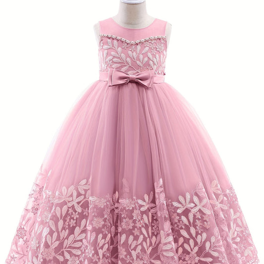 Girls' Grace Embroidered Tulle Stitching Formal Maxi Dress