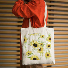 Sunflower Print Canvas Shoulder Bag Lightweight Shopping Bag