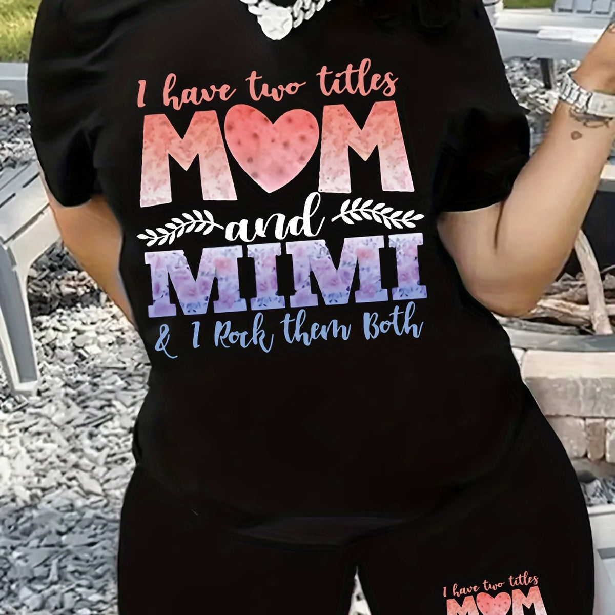  Family Casual Outfits Women's Plus Slogan Print Top & Shorts