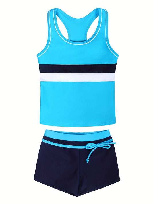 2pcs Toddler Girls Bikini Tankini Swimsuit Stripe Racer Back Tank Top & Bottoms
