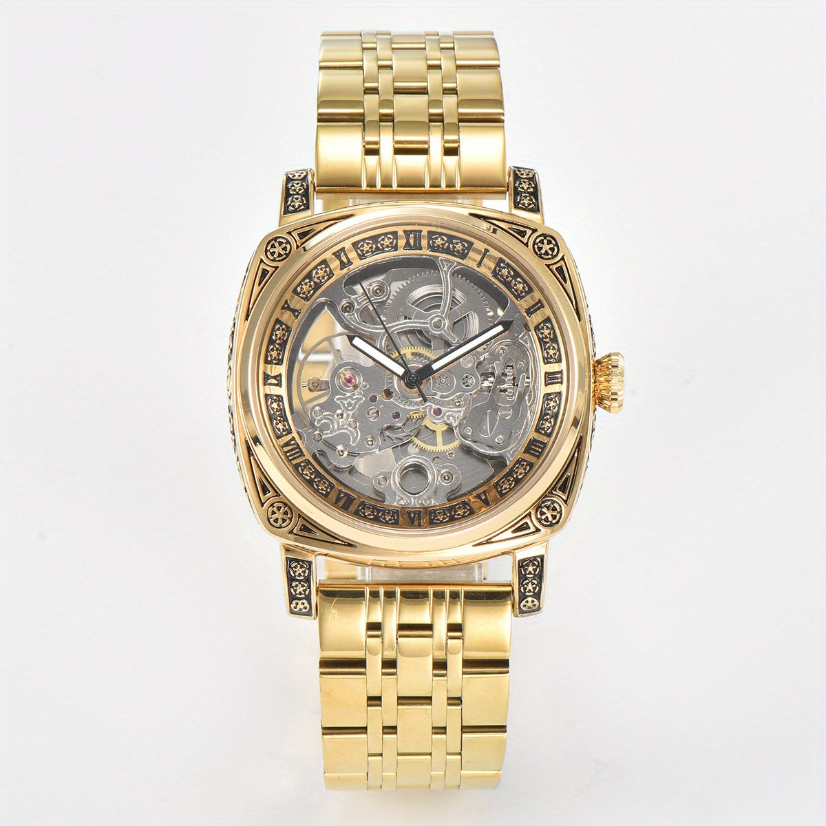 KUERST Youth Steel Strap Hollow Automatic Mechanical Watch