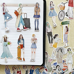 50pcs Female Figures Wear Stickers Decorative Album Material Stickers