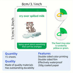 15pcs English Idioms & Proverbs Flashcards Set Ages 3 Educational Tools
